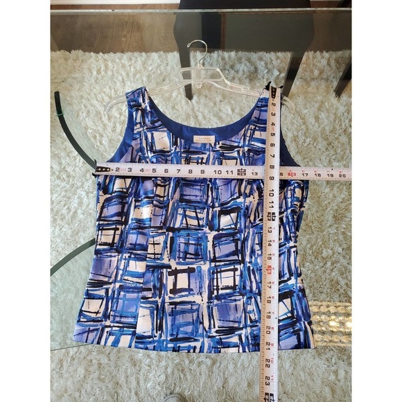 Tahari Women's Blue & White Polyester Round Neck Sleeveless Top Blouse Size 6 - Picture 7 of 12